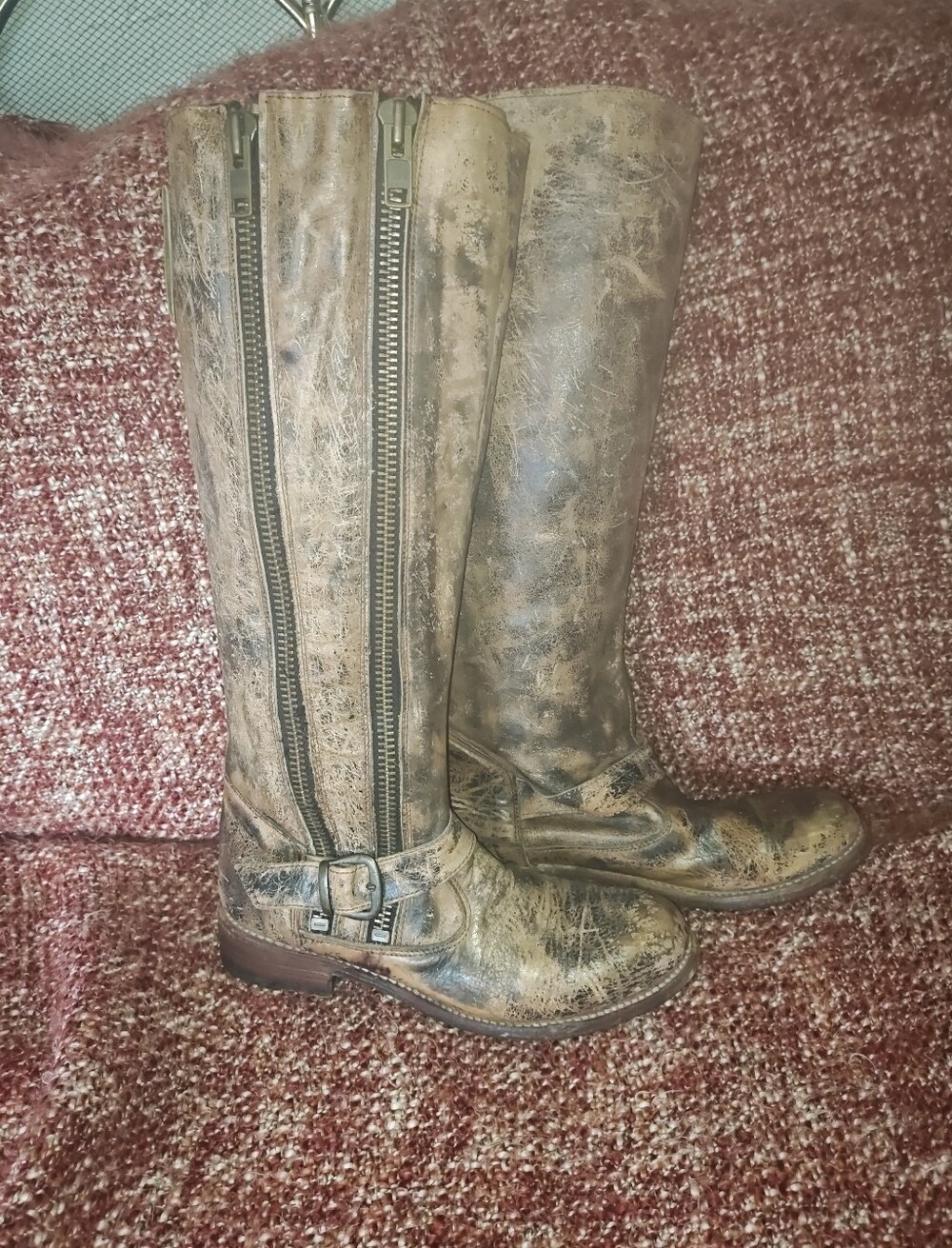 Bedstu Tango Double Zipper Leather Riding Boots - Brown And Black Distressed - Picture 3 of 9